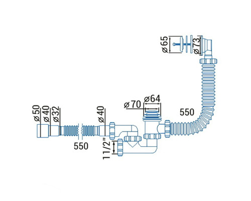Сифон ″Waterstal″для ванни регульований Click-Clack з гнучкою трубою 32/40/50  (А - 18089)