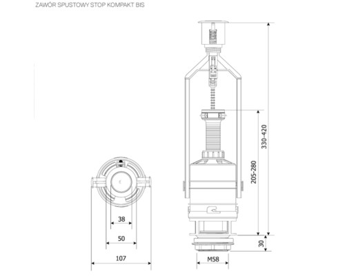 Зливний клапан K.K.POL Compact Bis ZSB/211, Stop, (350/ZSB/211-00-T0)