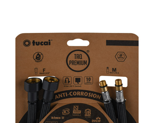 Шланг для змішувача TUCAI TAQ PREMIUM GRIF М10х1/2″ 0,6м. АНТИКОР. AСB ПАРА (Чорний Мат) 210393