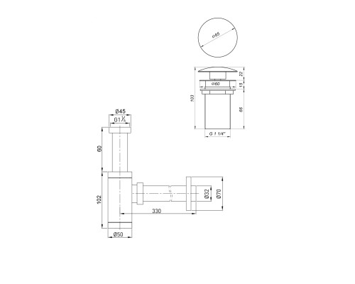Сифон металевий з донним клапаном без переливу Globus Lux GS-32-105-03B