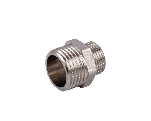 Ніпель редукційний 1/2″х3/8″ЗЗ нікельований під прокладку NN322G OPTIMUM