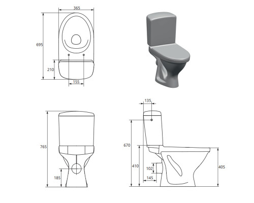 Компакт Cersanit 839 ЕKO II SIMPLEON 031  3/6 з кришкою поліпропілен металеве кріплення (UА)