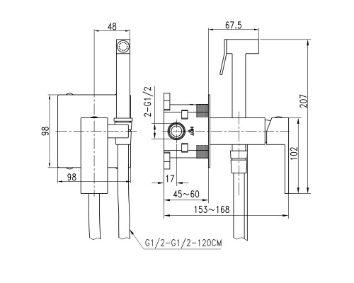 Змішувач гігієнічний TOPAZ ODISS TO 18206-H52-Smart