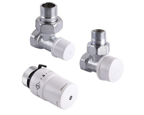 Набір Крани радіаторні кутові ARCO 1/2″ подача + зворотка+ термоголовка KC001 KCТ01 М30