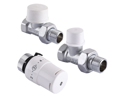 Набір Крани радіаторні прямі ARCO 1/2″ подача + зворотка + термоголовка KCT02 М30