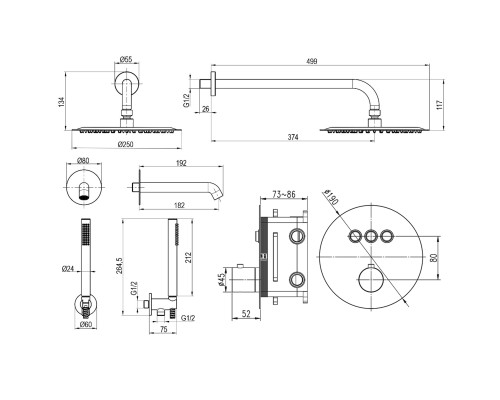 Душова система вбудована TOPAZ LOFT TLF 32117-L06-C-Termostat