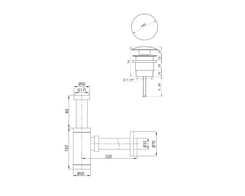 Сифон латунь з донним клапаном Globus Lux GSB-32-125-04BB