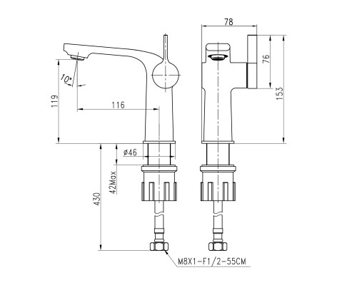 Змішувач для умивальника TOPAZ MODERNO TMD-33201-H78