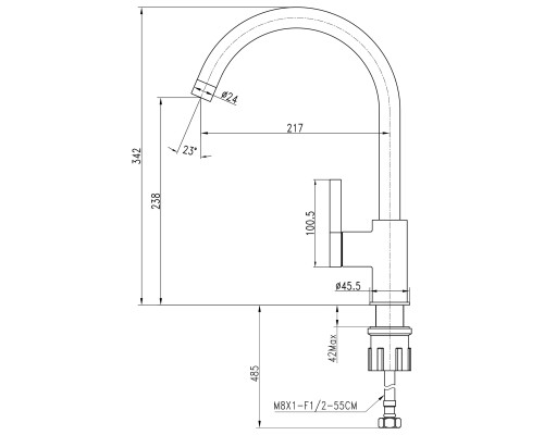 Змішувач для кухні TOPAZ  MODERNO TMD-33403-H78A