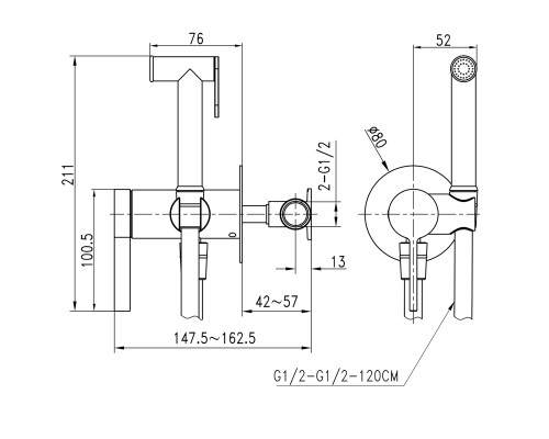Змішувач гігієнічний TOPAZ MODERNO TMD-33106-H78A