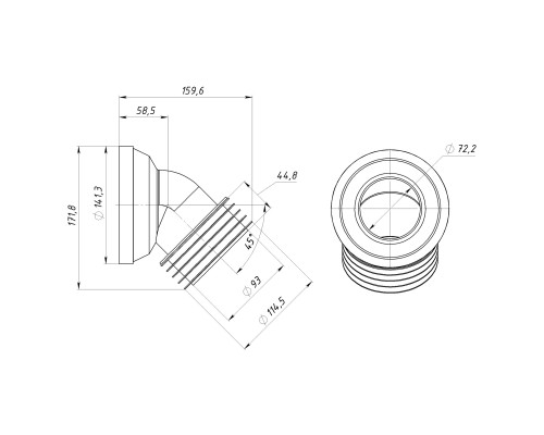 Коліно OPTIMUM для унітазу 45 ° D115 пластик з ущільненням OPTI 30515/147