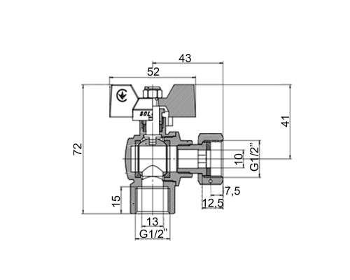 Кран кульовий кутовий з накидною гайкою SOLOMON 1/2″ ВВ PN40 (V3002-S)