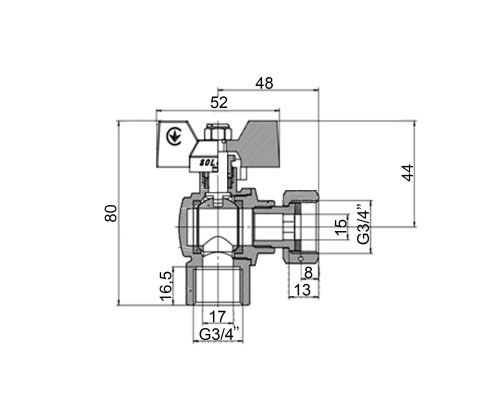 Кран кульовий кутовий з накидною гайкою SOLOMON 3/4″ ВВ PN40 (V3003-S)