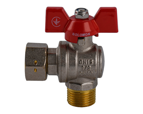 Кран кульовий кутовий з накидною гайкою SOLOMON 1/2″ ЗВ PN40 (V4002-S)