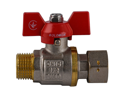 Кран кульовий прямий з накидною гайкою SOLOMON 1/2″ ЗВ PN40 (V5002-S)