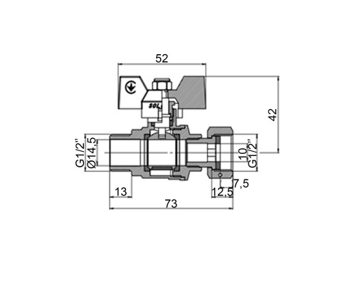 Кран кульовий прямий з накидною гайкою SOLOMON 1/2″ ЗВ PN40 (V5002-S)