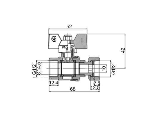 Кран кульовий прямий з накидною гайкою SOLOMON 1/2″ ВВ PN40  (V6002-S)