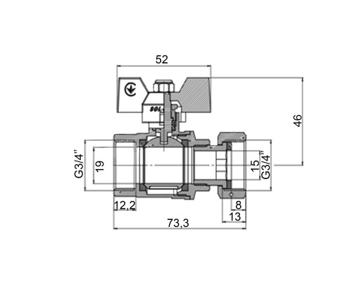 Кран кульовий прямий з накидною гайкою SOLOMON 3/4″ ВВ PN40 (V6003-S)