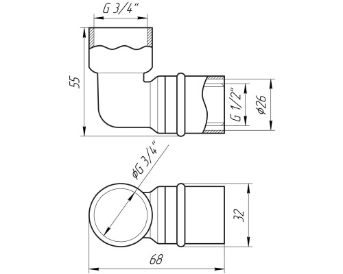 Кутник із внутрішньою різьбою прес APE ITALY AP 152 3/4″х26