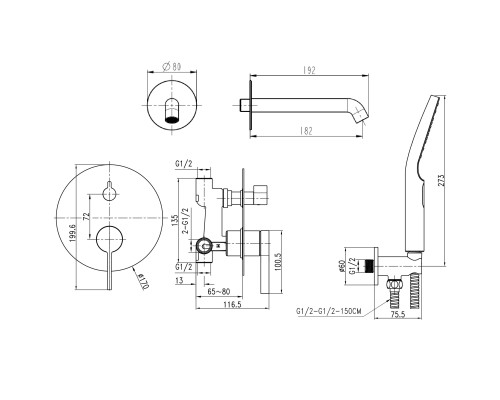 Змішувач для ванни вбудований TOPAZ MODERNO TMD 33222-H78A