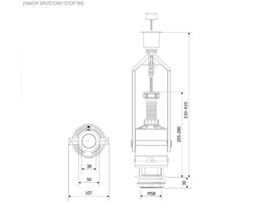 Зливний клапан K.K.POL Stop BIS(350/ZSS/211-00-T1)