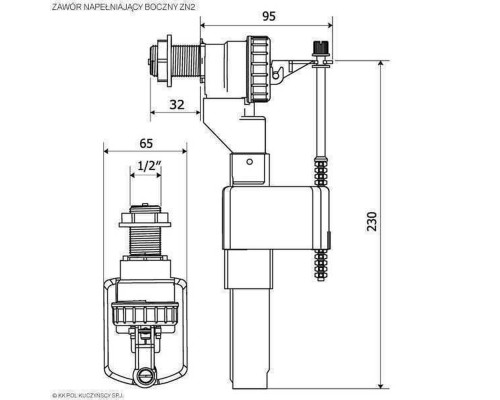 Клапан заповнення K.K.POL 350/ZN2/110-00-T0, 3/8″ ABS, бок. пластик
