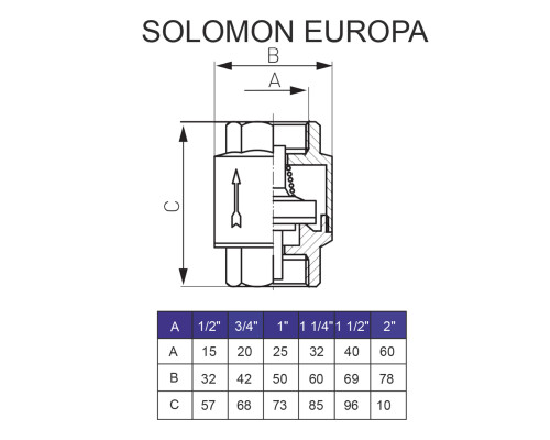 Клапан зворотного ходу води SOLOMON 1 1/2″ EUROPA 6026 лат. шток