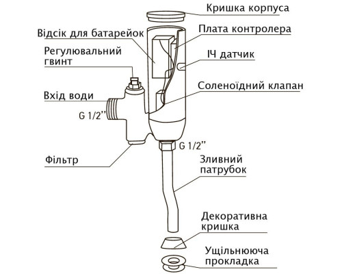 Кран змивний для пісуару HOTEC 19.201-DC (6V) сенсорний Зовнішє підключення