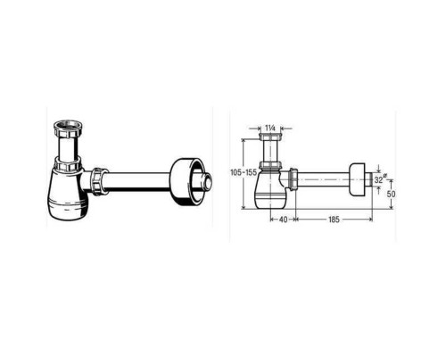Сифон для біде VIEGA 1 1/4″х1 1/4″ пластик бутил. б/г 120337