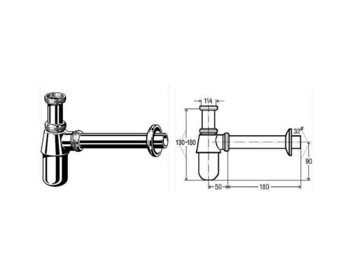 Сифон для раковини VIEGA 1 1/4″ х1 1/4″ металевий хром бутил. б/г100674