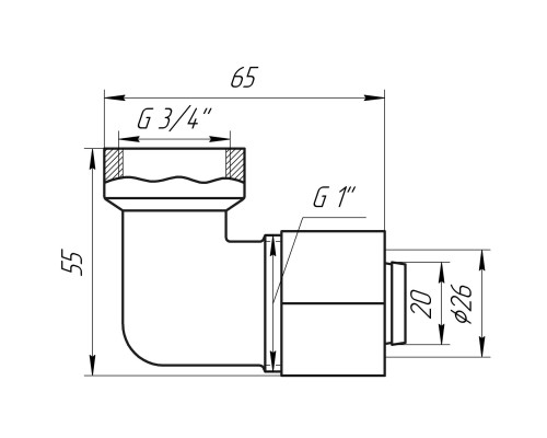 Кутник із внутрішньою різьбою APE ITALY 752 L 3/4″х26