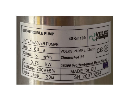 Насос свердловинний вихровий VOLKS pumpe  4SKm100 0,75кВт + кабель 15м + пульт