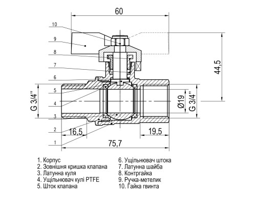 Кран кульовий прямий SELBA 3/4″ ЗВ ЖБ SL1508