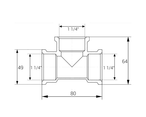 Трійник латунний 1 1/4″ВР х 1 1/4″ВР х 1 1/4″ВР ливарний A0208-1А VA Трійник латунний 1 1/4″ВР х 1 1/4″ВР х 1 1/4″ВР ливарний A0208-1А VA